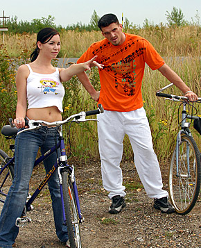 Big boobed teen girl gets a big cock inside her outdoor