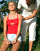 Cute teenage brunette loves riding a big cock in a forest