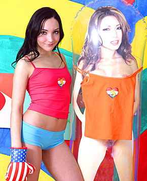 Petite and young teen brunette toying her tight wet pussy