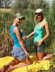 Naughty lesbian teenage blondes on an erotic fishing trip