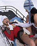 Two teenage girls pleasing eachother in the freezing snow