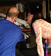 Teenage beauty sucking of an old senior his big erection