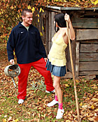 Cute teenie brunette works a cock to taste his sperm load