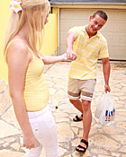 Blonde teen gets fucked and a big load on her face outdoor