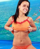 Slim teenager brunette spreads her pussy wide for a toy