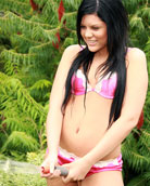 Slutty teenage babe loves to suck on a big dick outdoor