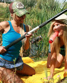 Two cute blonde teenies enjoying the sexy nature together