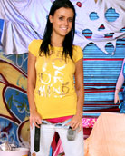 Lovely teenage brunette babe toying her wet and tight pussy