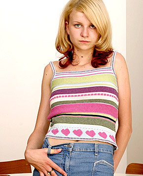 Naughty blonde amateur teen spreading her tight pussyhole