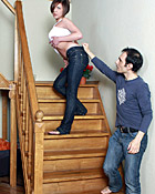 Cute and horny teenager fucked up her butt on the stairs