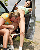 Cute teenager fucking a guy in his car outdoors hardcore