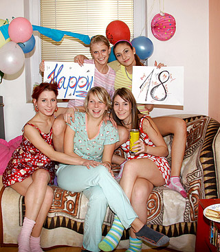 Willing busty teen getting fucked at her groupsex party