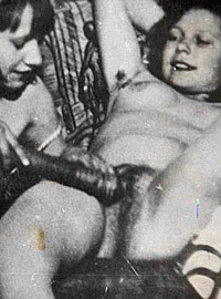 Real vintage lesbians playing with dildos made from wood