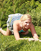 Horny teenager does outdoor garden masturbation in public