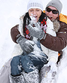 A very cold teenager shagging her boyfriend in the snow
