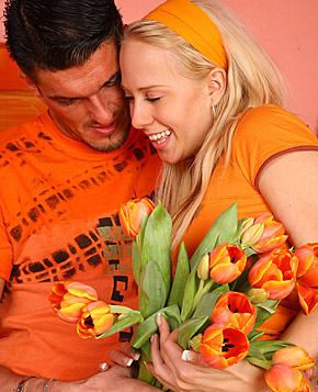 Orange loving teen chick fucks her horny boyfriend hardcore