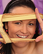 Sweet sexy teenager masturbating with a big and red dildo