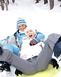 Two sexy lesbians very horny playing in the snow with toys