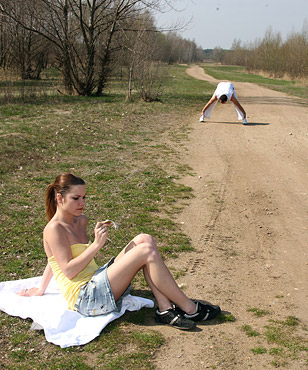 Couple having daring teenage sex on a public road hardcore