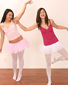 Two very sexy ballerina teenagers dancing and licking naked