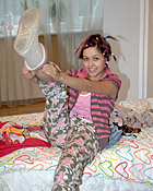 Very sexy teenage student masturbates snatch in her bed