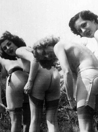 Real vintage and daring horny girls pose naked outdoors