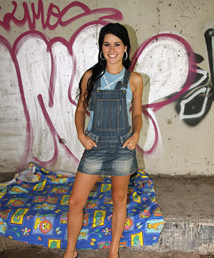 Horny teenager under bridge pleasures her slippery pussy