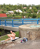 Teenage babe with blue hair plays with her soaked pussy