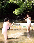Naturally big titty teen lesbians playing together in lake
