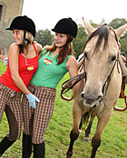 Horse riding babes licking eachothers soaked pussy outdoors