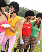 Horse riding babes licking eachothers soaked pussy outdoors
