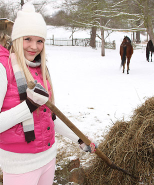 Horny teen girl masturbating in a shed with a big dildo