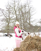 Horny teen girl masturbating in a shed with a big dildo