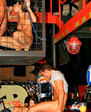 Hot girls enjoy slurping tasty man spunk at a local bar