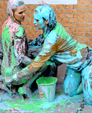 Gorgeous hot and horny lesbian babes playing with paint