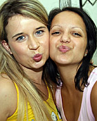 Two hot teen lesbians playing together in their bathroom