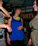 Hot sluts sucking and fucking male strippers in a public bar