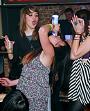 Hot and wild slutty cuties sucking cock and fucking in club