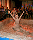 Two sexy daring girls enjoy swimming in cream at the club