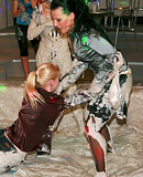 Very hot teenage girls bathing in the nude in wet dirty mud