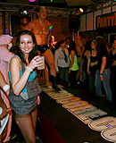 Hot girls suck and get fucked hard in a horny gang bang