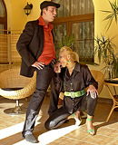 A dude loves pissing on two horny teenage chicks indoors