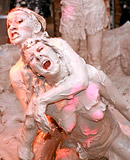  Hot teen lesbian girls love playing in a tub of wet mud