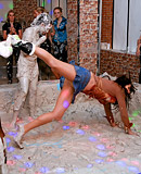  Hot teen lesbian girls love playing in a tub of wet mud