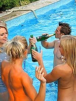 Dozens of horny partiers enjoying wild apoolside sex orgy