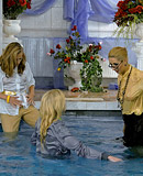 Sexy lesbians love swimming together in a big public pool