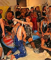 Massive messy and slippery non nude group sex suckathon