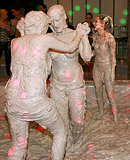 Horny lesbian sweeties love throwing with dirty grey mud