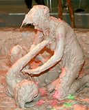 Horny lesbian sweeties love throwing with dirty grey mud