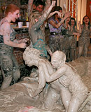 Horny lesbian sweeties love throwing with dirty grey mud